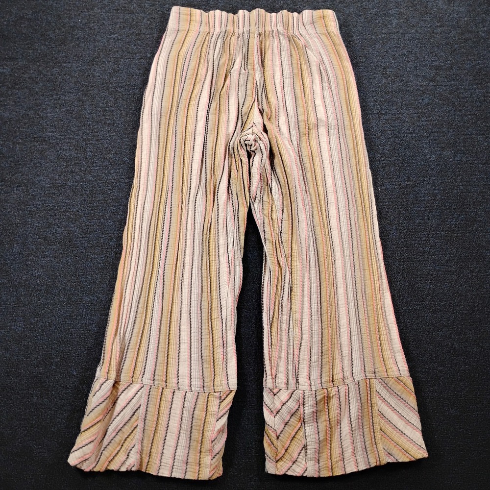 Free People Pants Womens Small Days End Cotton Striped Wide Leg Multi Color Boho - Picture 2 of 10